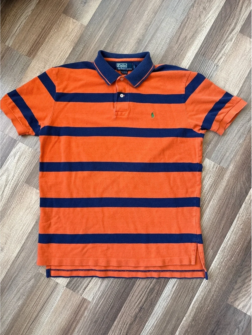 Vintage Polo Ralph Lauren Striped Polo Shirt Men's Large Orange Blue Cotton